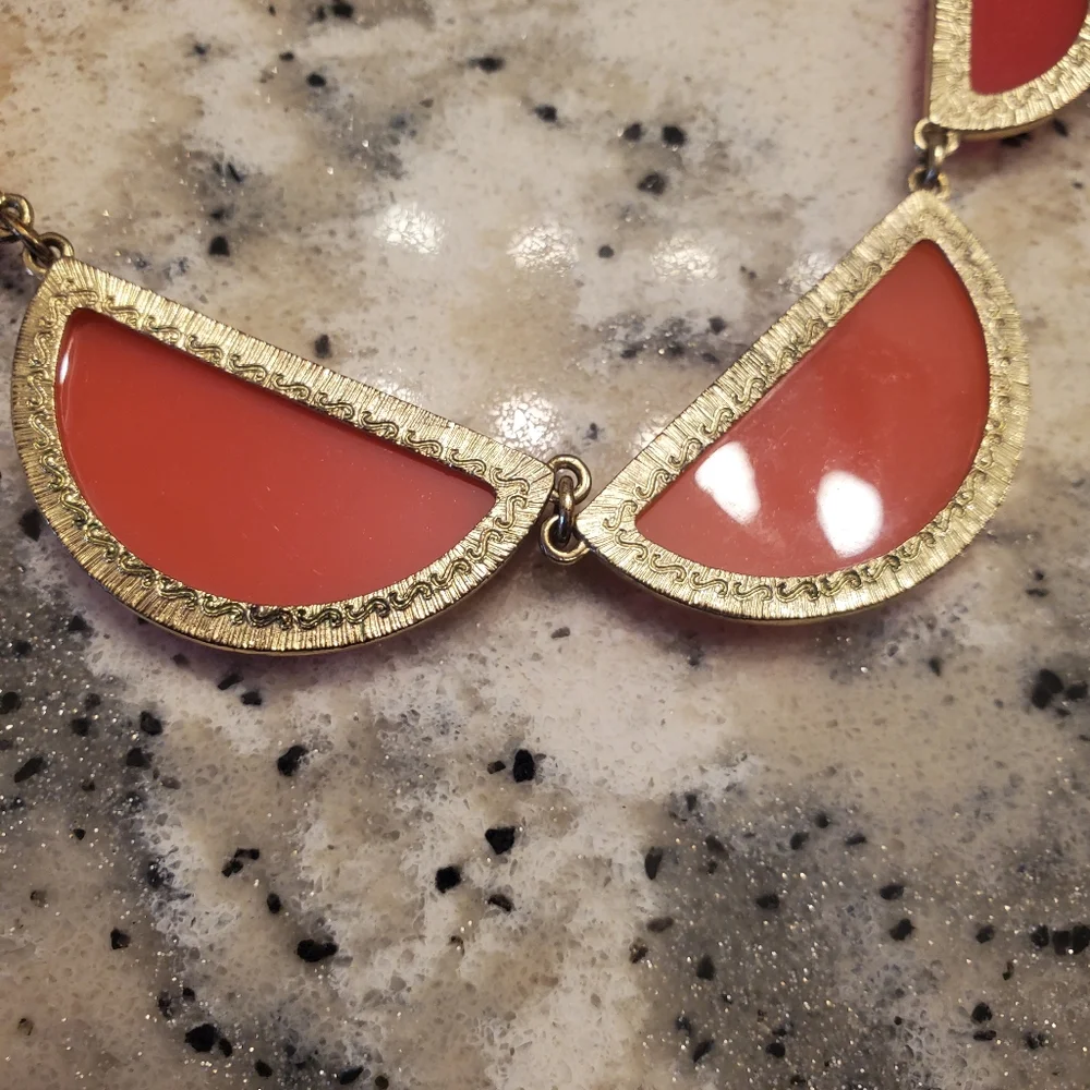 Francesca's Coral Statement Choker Necklace Goldtone w/chain extender